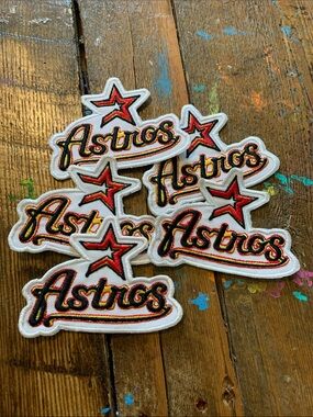 Bundle of 5 Astros Star Script Embroidered Patches